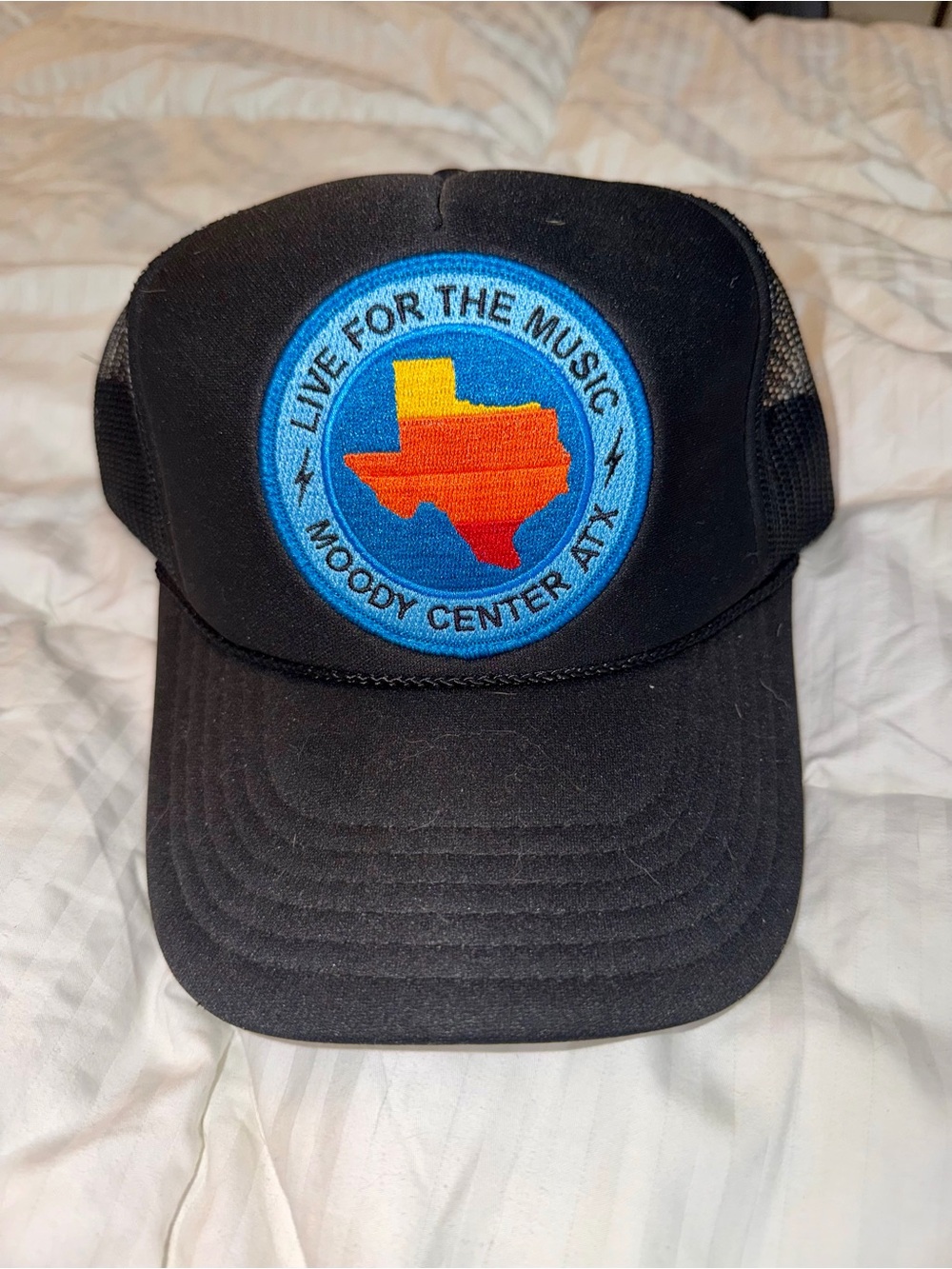 Aviator Nation Black Trucker Hat with Blue, Yellow & Orange Texas Patch